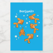 青い漫画の上にかわいいオレンジ色の金魚イラストレーション フードラベル (シングルラベル)