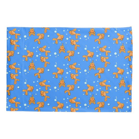 青い漫画の上にかわいいオレンジ色の金魚イラストレーション 枕カバー (裏面)