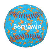 青い漫画の上にかわいいオレンジ色の金魚イラストレーション 野球ボール (正面)