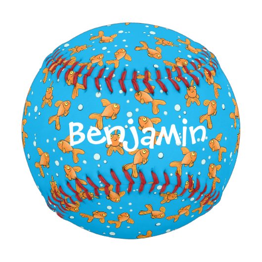 青い漫画の上にかわいいオレンジ色の金魚イラストレーション 野球ボール (正面)