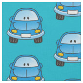 青い漫画の車のパターン ファブリック (クローズアップ)