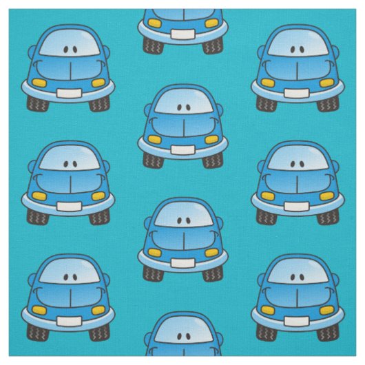 青い漫画の車のパターン ファブリック (見本)