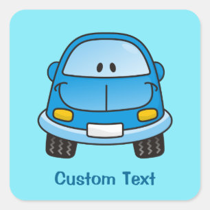 青い漫画の車の正方形のステッカー スクエアシール