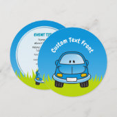 青い漫画の車 招待状 (正面/裏面)