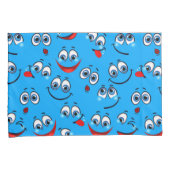 青い漫画の顔パターン 枕カバー (正面右)