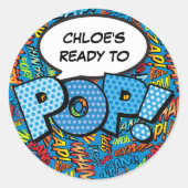 青い漫画ポップ・アートのブックベビーシャワー散水の準備 ラウンドシール (正面)