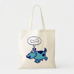 青い漫画考え犬の骨バッグ トートバッグ