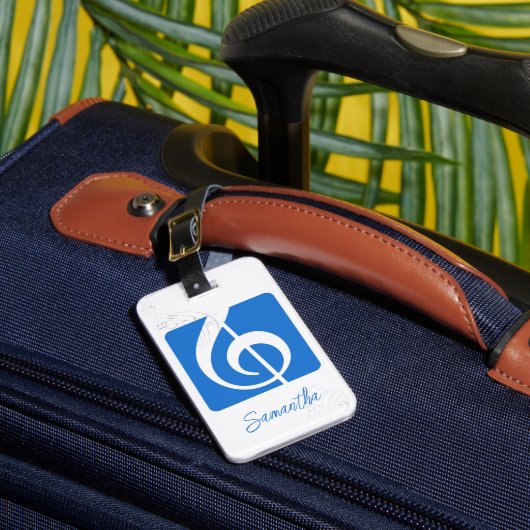 青い澄ん高音クレフ、 音符記号の音楽シンボル ラゲッジタグ (正面インサイチュ1)