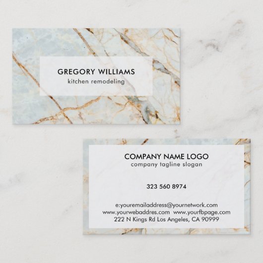 青い濃淡と金ゴールドの大理石のテクスチャ 名刺 (正面/裏面)