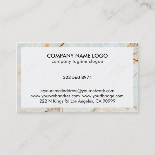 青い濃淡と金ゴールドの大理石のテクスチャ 名刺 (裏面)