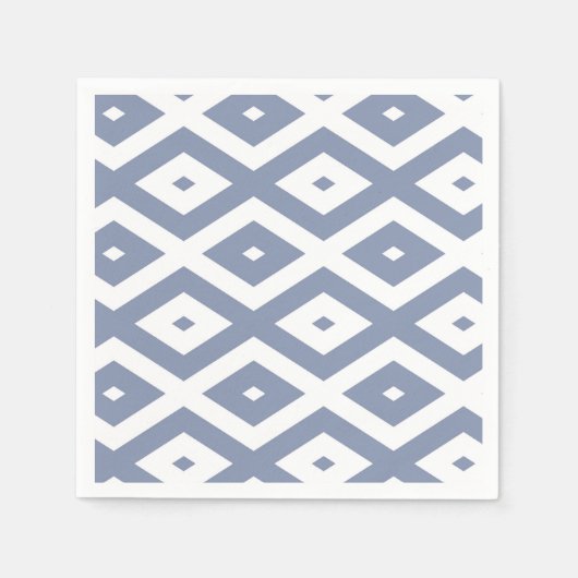 青い灰色と白のダイヤモンドパターン スタンダードカクテルナプキン (正面)