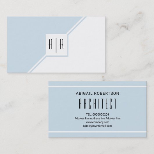 青い灰色と白のモノグラムのジオメトモダンリ 名刺 (正面/裏面)