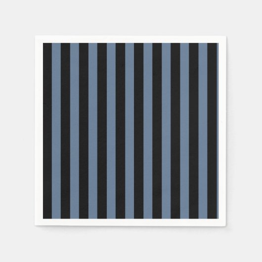 青い灰色と黒のストライプ スタンダードカクテルナプキン (正面)