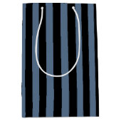 青い灰色と黒のストライプ ミディアムペーパーバッグ (正面)