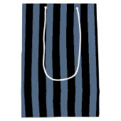 青い灰色と黒のストライプ ミディアムペーパーバッグ (裏面)