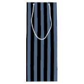 青い灰色と黒のストライプ ワインギフトバッグ (裏面)