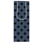 青い灰色に黒いポルカが交差 ワインギフトバッグ (正面)