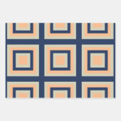 青い灰色のオレンジ色の幾何学的な正方形パターン ラッピングペーパーシート (正面2)