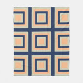 青い灰色のオレンジ色の正方形の幾何学的パターン フリースブランケット (正面)