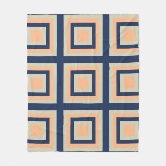 青い灰色のオレンジ色の正方形の幾何学的パターン フリースブランケット (正面)