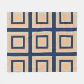 青い灰色のオレンジ色の正方形の幾何学的パターン フリースブランケット (正面(横))