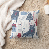 青い灰色のクリスマス要素パターン クッション (ブランケット)