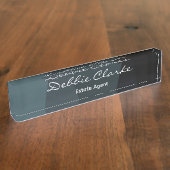 青い灰色のグラデーション波のパターン デスクネームプレート (側面)