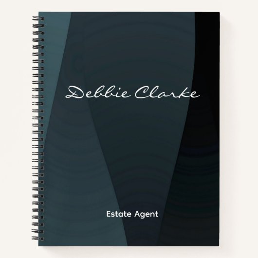 青い灰色のグラデーション波のパターン ノートブック (正面)