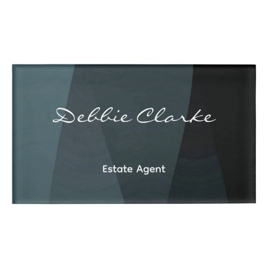 青い灰色のグラデーション波のパターン 名札 (正面)