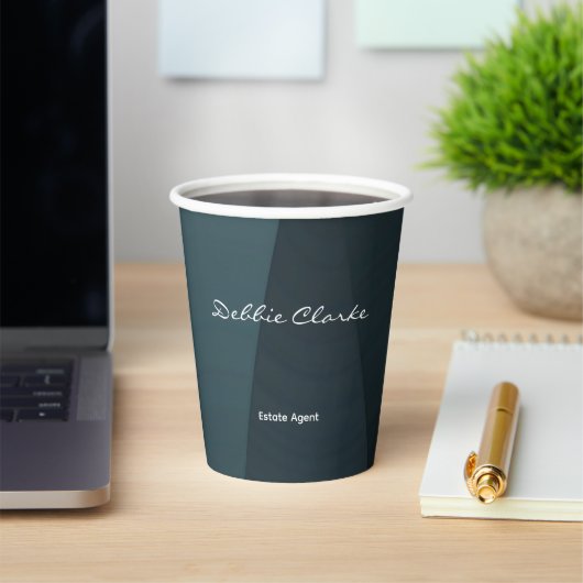 青い灰色のグラデーション波のパターン 紙コップ (インサイチュ)