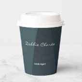 青い灰色のグラデーション波のパターン 紙コップ (正面)