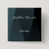 青い灰色のグラデーション波のパターン 缶バッジ (正面)