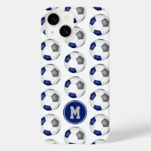 青い灰色のサッカーボールのモノグラムの模様 Case-Mate iPhoneケース (裏面)