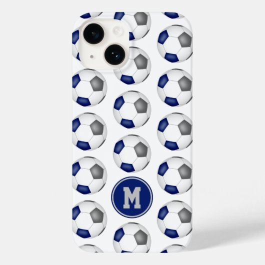 青い灰色のサッカーボールのモノグラムの模様 Case-Mate iPhoneケース (裏面)