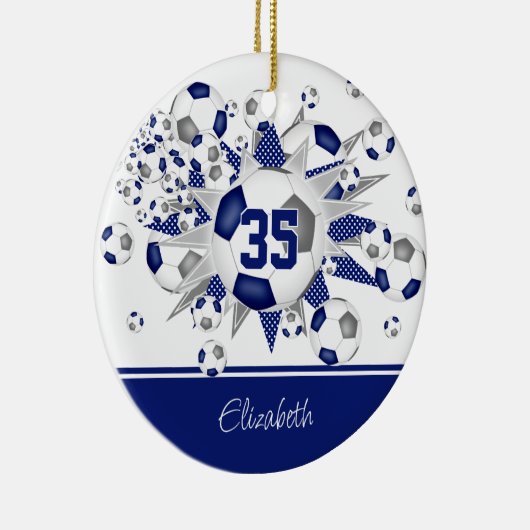 青い灰色のサッカーボールの星が記念に セラミックオーナメント (右)