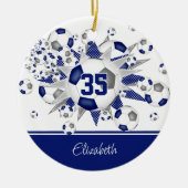 青い灰色のサッカーボールの星が記念に セラミックオーナメント (正面)