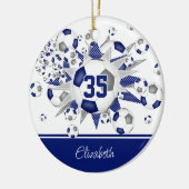 青い灰色のサッカーボールの星が記念に セラミックオーナメント (左)