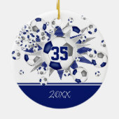 青い灰色のサッカーボールの星が記念に セラミックオーナメント (裏面)