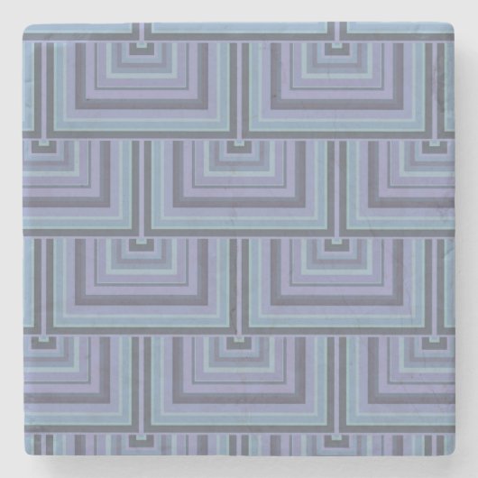 青い灰色のストライプ四角いパはかりで測ターン ストーンコースター (正面)