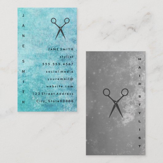 青い灰色のテクスチャスタイリストを表示 名刺 (正面/裏面)