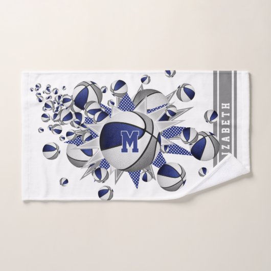青い灰色のバスケットが女の子をモノグラムの主演 ハンドタオル (ハンドタオル)