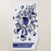 青い灰色のバスケットが女の子をモノグラムの主演 ビーチタオル (正面)