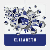 青い灰色のバスケットボールが星をパーソナライズされた出す メタルオーナメント (正面)