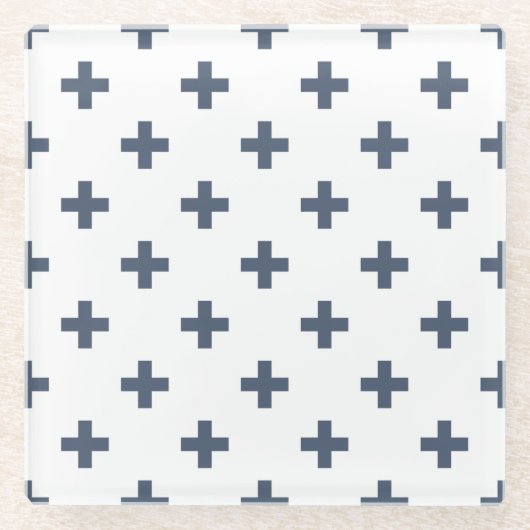 青い灰色のポルカが白に交差する ガラスコースター (正面)