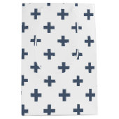 青い灰色のポルカが白に交差する ミディアムペーパーバッグ (正面)