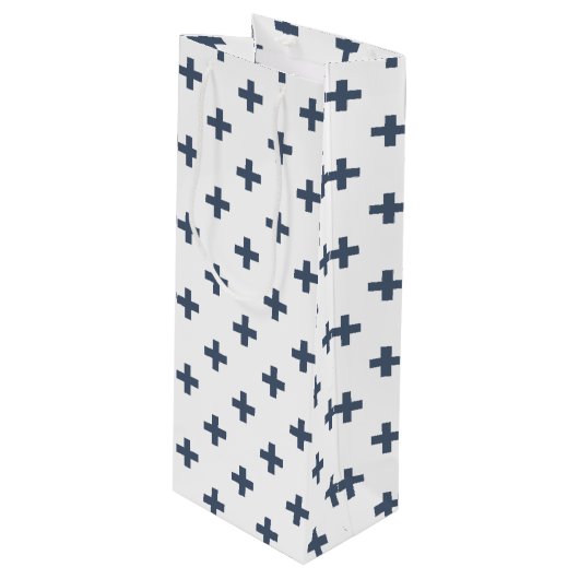 青い灰色のポルカが白に交差する ワインギフトバッグ (正面アングル)