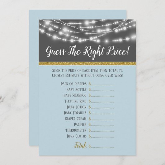 青い灰色のライトは、適切な価格の赤ちゃんシャワーを推測 招待状 (正面/裏面)