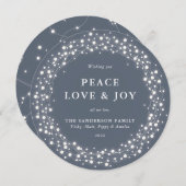 青い灰色の丸いラきらめくイト平和の愛+喜び シーズンカード (正面/裏面)