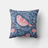 青い灰色の可愛いピンクの鳥 クッション (裏面)