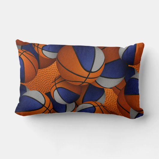 青い灰色の多くのバスケットボールの子供のスポーツルーム ランバークッション (裏面)